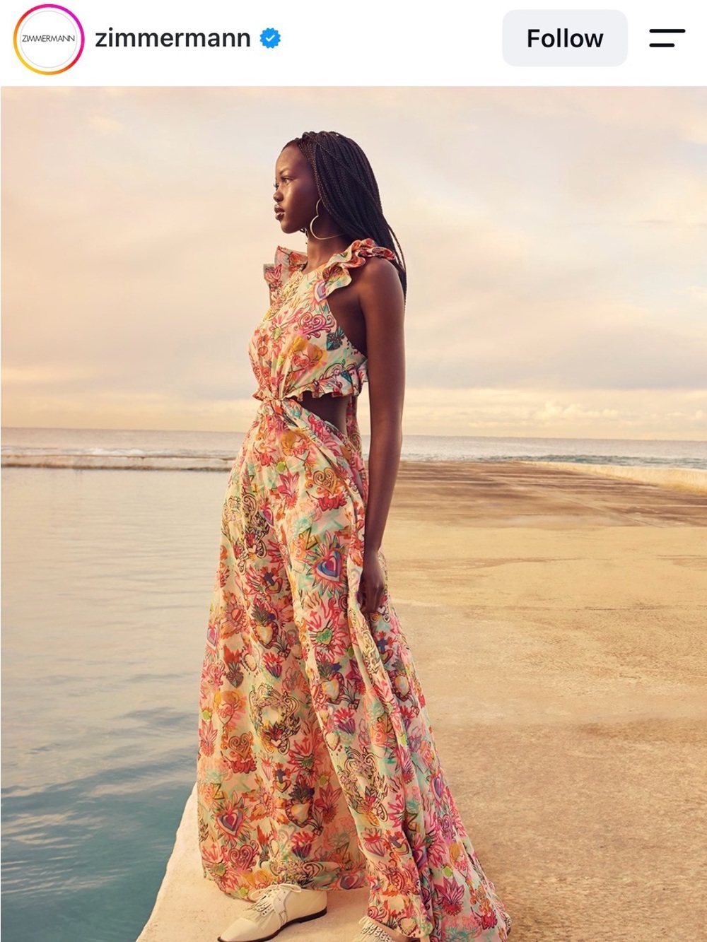 Zimmermann Floral Cutout Maxi Skirt in Pink, Coral and Cream